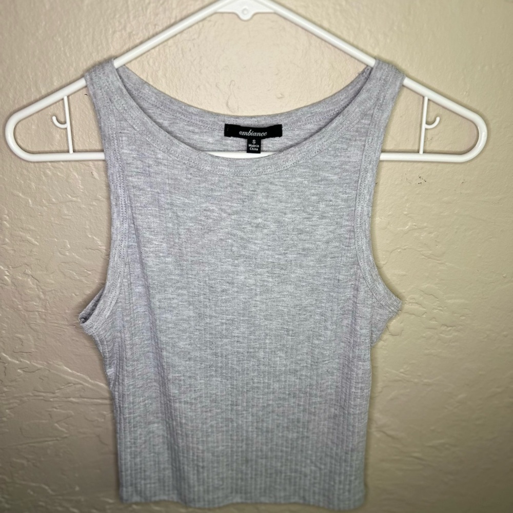 Ambiance Gray Ribbed Crop Tank Top